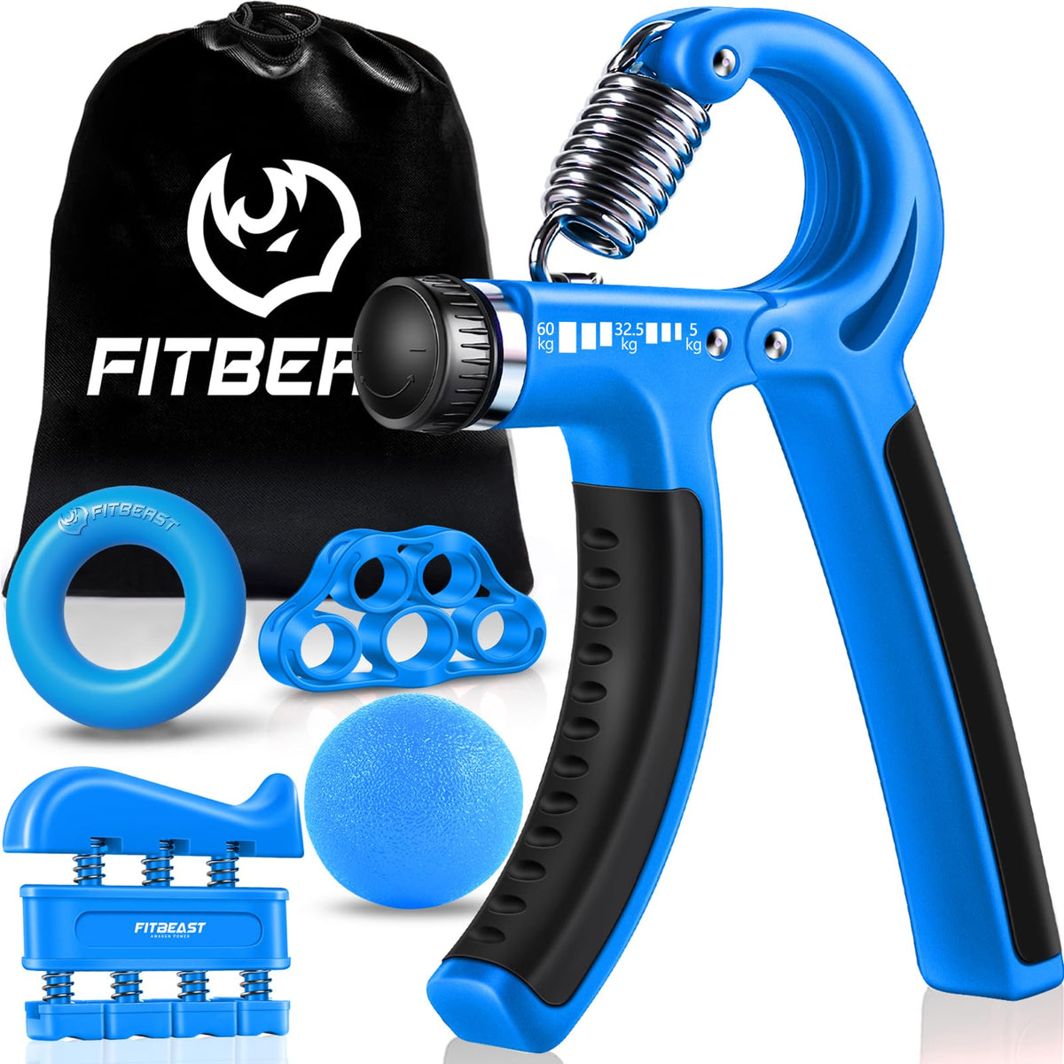 FitBeast Handtrainer Fingertrainer, Griffkraft Trainer Trainingsset - 5er-Pack, Verstellbarer Grip Trainer, Finger Trainingsgerät, Handgelenk Trainer, Trainingsring & Stressabbau-Griffkugel