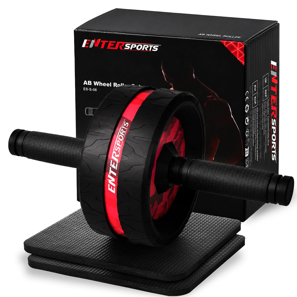 EnterSports Bauchroller, Bauchmuskeltrainer, Bauchmuskelroller mit Zwei Kniematte, Bauchrad Für Bauchmuskeltraining, Bauchtrainer für Zuhause, Geeignet für Anfänger, Fortgeschrittene und Profis