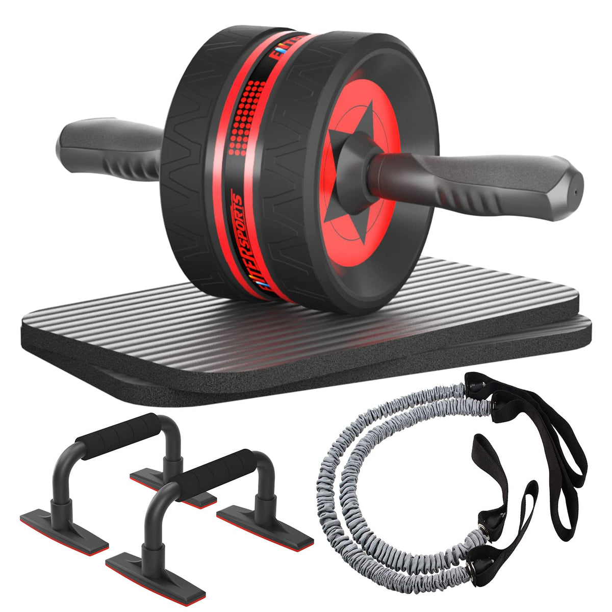 EnterSports Bauchroller, Bauchmuskeltrainer, Bauchmuskelroller mit Zwei Kniematte, Bauchrad Für Bauchmuskeltraining, Bauchtrainer für Zuhause, Geeignet für Anfänger, Fortgeschrittene und Profis