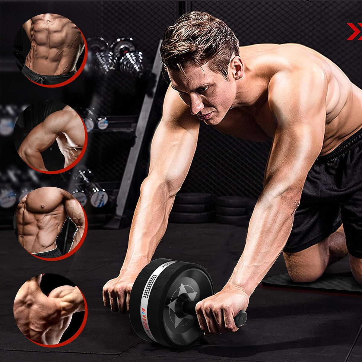 EnterSports Bauchroller, Bauchmuskeltrainer, Bauchmuskelroller mit Zwei Kniematte, Bauchrad Für Bauchmuskeltraining, Bauchtrainer für Zuhause, Geeignet für Anfänger, Fortgeschrittene und Profis