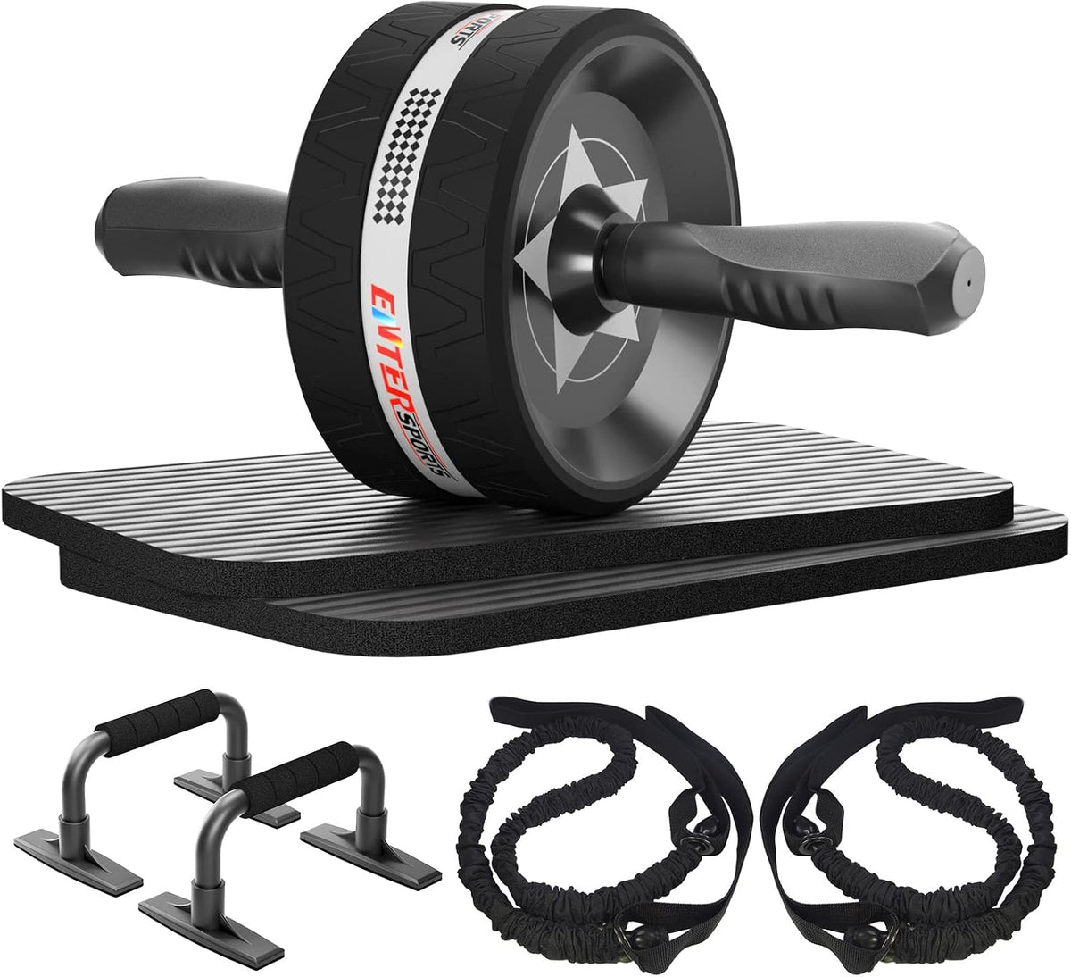 EnterSports Bauchroller, Bauchmuskeltrainer, Bauchmuskelroller mit Zwei Kniematte, Bauchrad Für Bauchmuskeltraining, Bauchtrainer für Zuhause, Geeignet für Anfänger, Fortgeschrittene und Profis