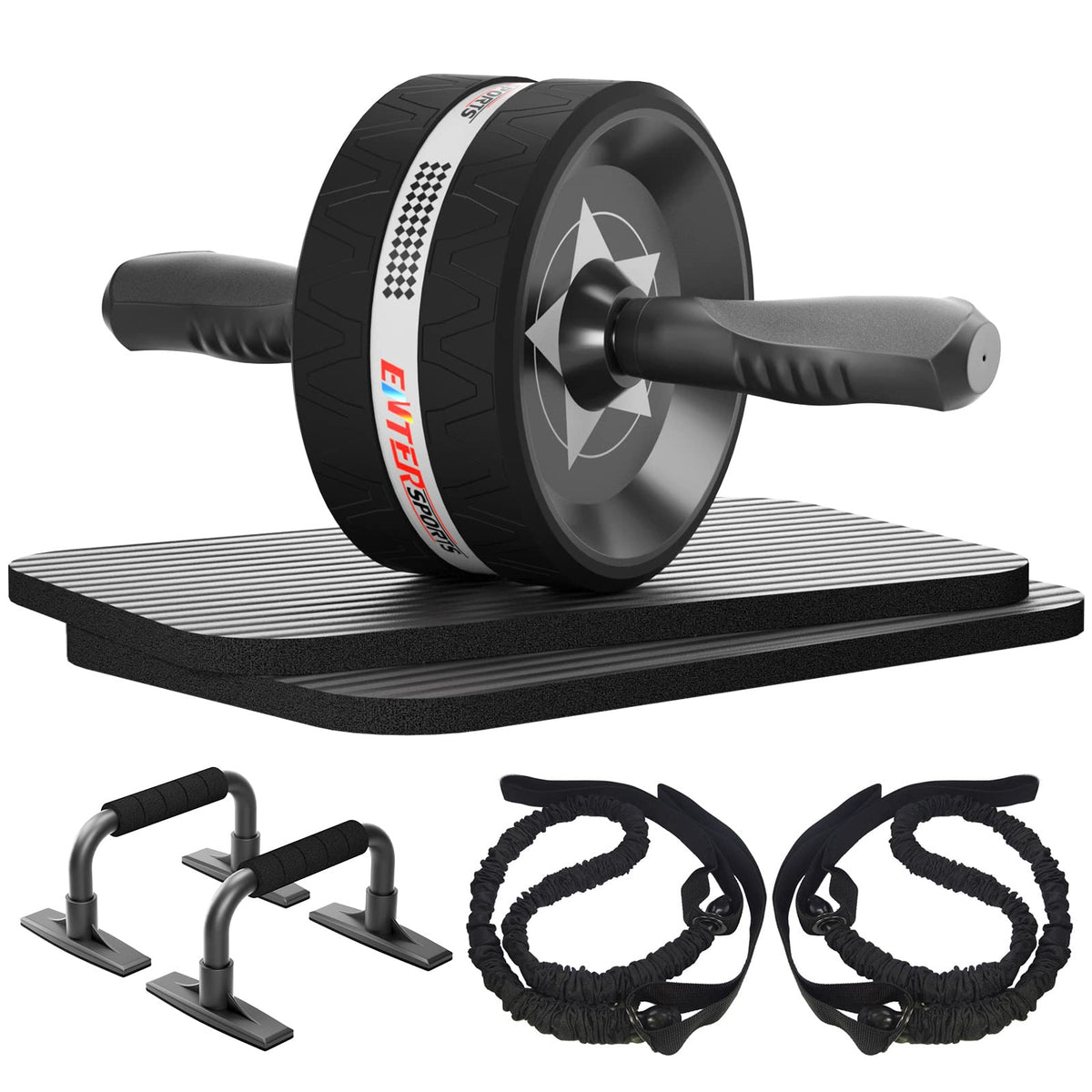 EnterSports Bauchroller, Bauchmuskeltrainer, Bauchmuskelroller mit Zwei Kniematte, Bauchrad Für Bauchmuskeltraining, Bauchtrainer für Zuhause, Geeignet für Anfänger, Fortgeschrittene und Profis