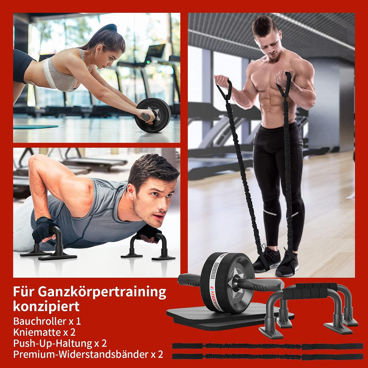EnterSports Bauchroller, Bauchmuskeltrainer, Bauchmuskelroller mit Zwei Kniematte, Bauchrad Für Bauchmuskeltraining, Bauchtrainer für Zuhause, Geeignet für Anfänger, Fortgeschrittene und Profis
