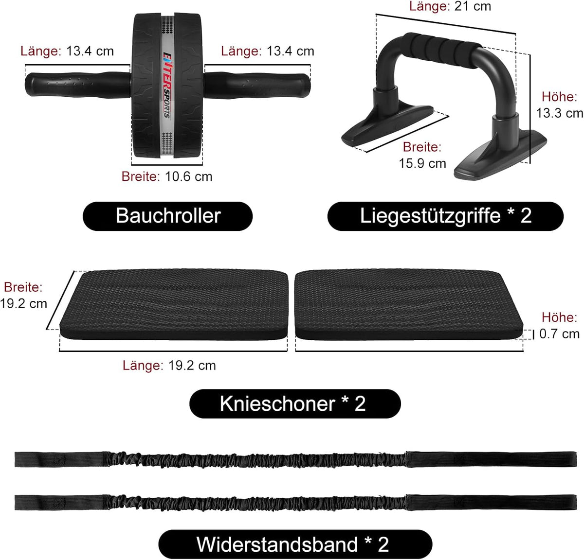 EnterSports Bauchroller, Bauchmuskeltrainer, Bauchmuskelroller mit Zwei Kniematte, Bauchrad Für Bauchmuskeltraining, Bauchtrainer für Zuhause, Geeignet für Anfänger, Fortgeschrittene und Profis