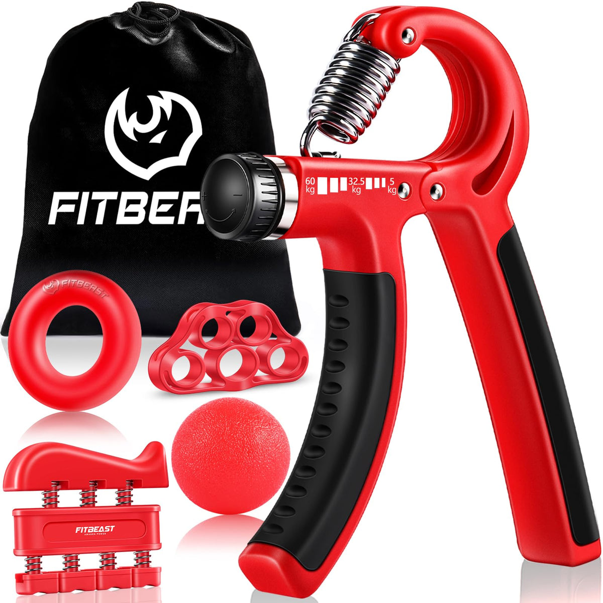 FitBeast Handtrainer Fingertrainer, Griffkraft Trainer Trainingsset - 5er-Pack, Verstellbarer Grip Trainer, Finger Trainingsgerät, Handgelenk Trainer, Trainingsring & Stressabbau-Griffkugel