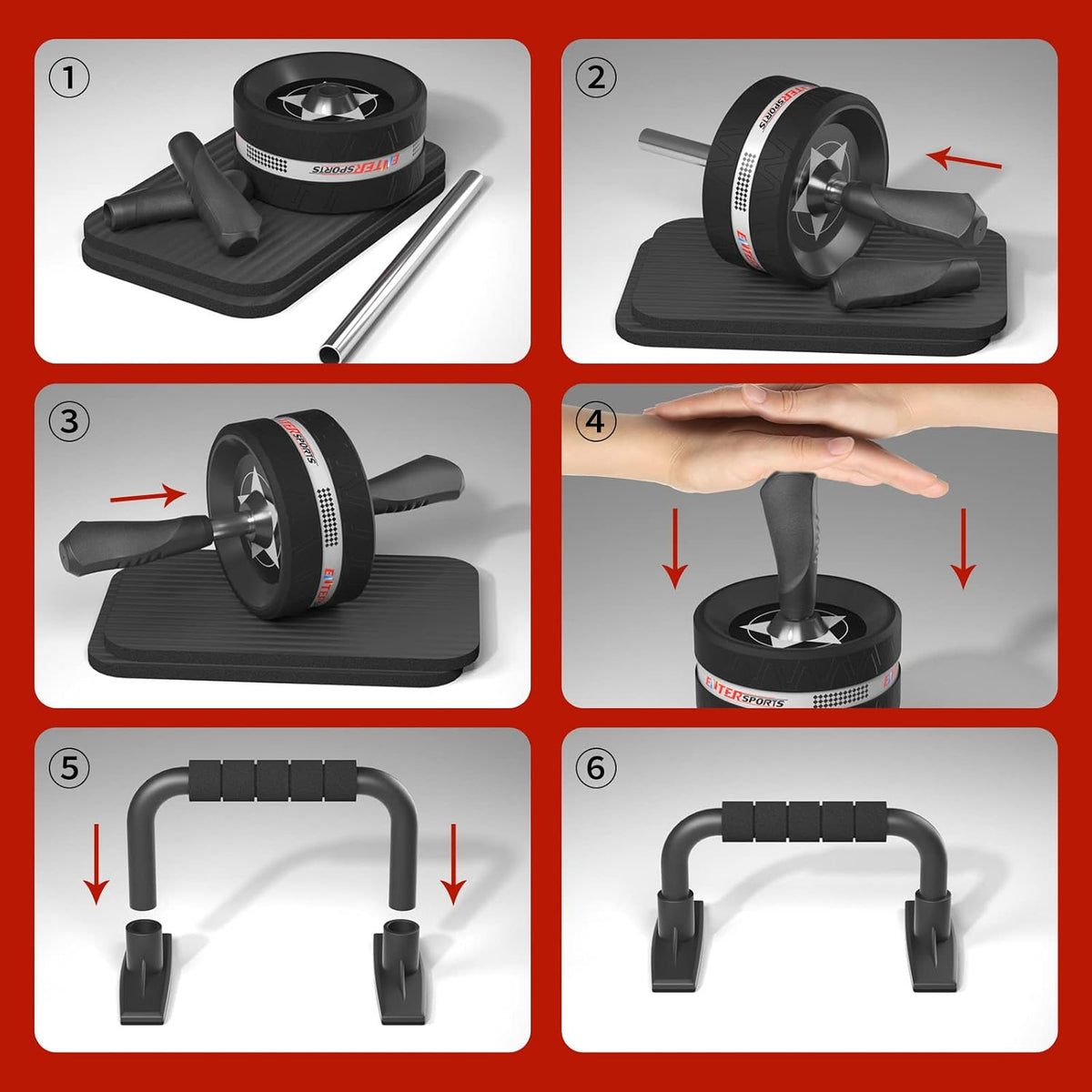 EnterSports Bauchroller, Bauchmuskeltrainer, Bauchmuskelroller mit Zwei Kniematte, Bauchrad Für Bauchmuskeltraining, Bauchtrainer für Zuhause, Geeignet für Anfänger, Fortgeschrittene und Profis
