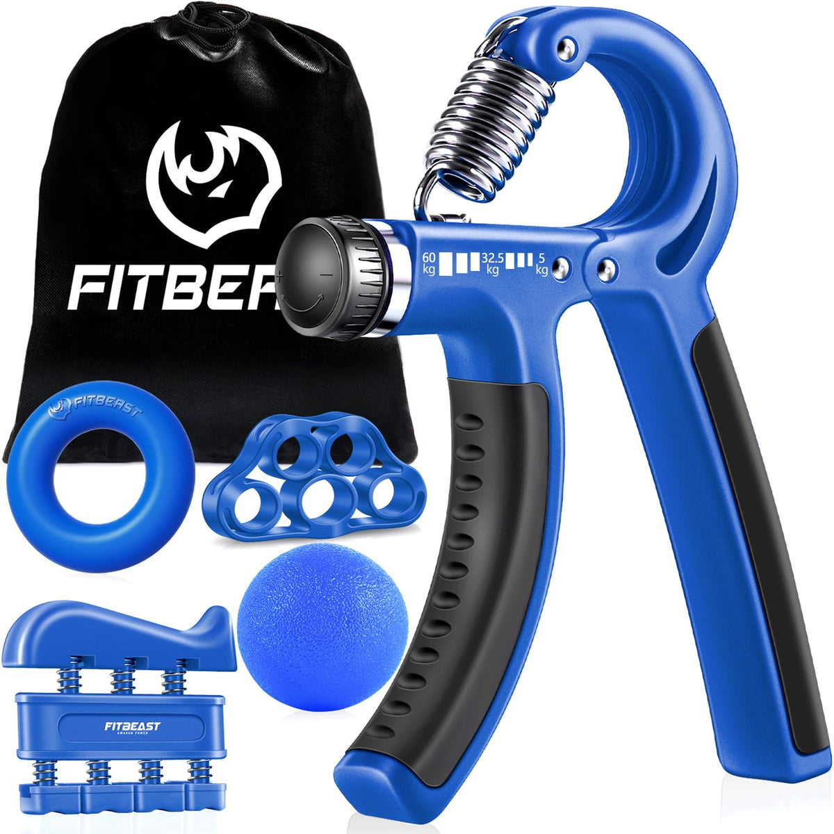 FitBeast Handtrainer Fingertrainer, Griffkraft Trainer Trainingsset - 5er-Pack, Verstellbarer Grip Trainer, Finger Trainingsgerät, Handgelenk Trainer, Trainingsring & Stressabbau-Griffkugel