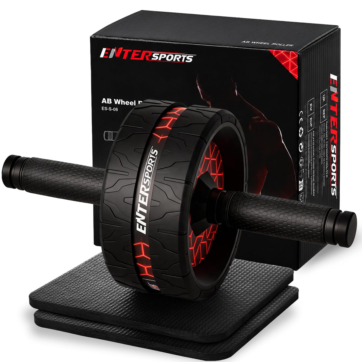 EnterSports Bauchroller, Bauchmuskeltrainer, Bauchmuskelroller mit Zwei Kniematte, Bauchrad Für Bauchmuskeltraining, Bauchtrainer für Zuhause, Geeignet für Anfänger, Fortgeschrittene und Profis
