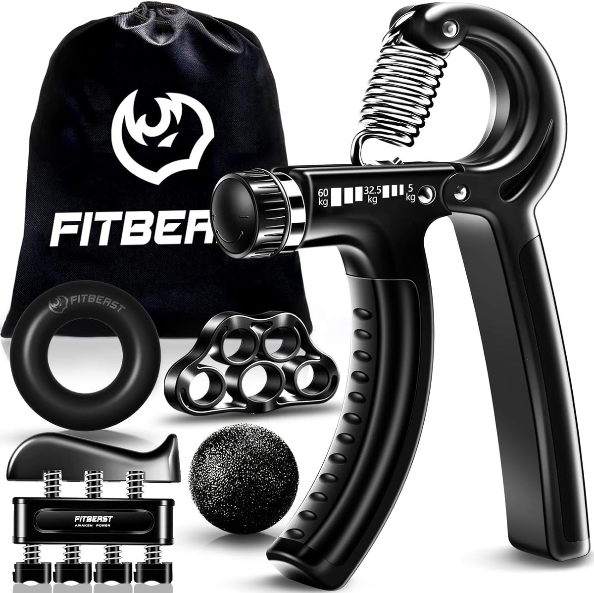 FitBeast Handtrainer Fingertrainer, Griffkraft Trainer Trainingsset - 5er-Pack, Verstellbarer Grip Trainer, Finger Trainingsgerät, Handgelenk Trainer, Trainingsring & Stressabbau-Griffkugel