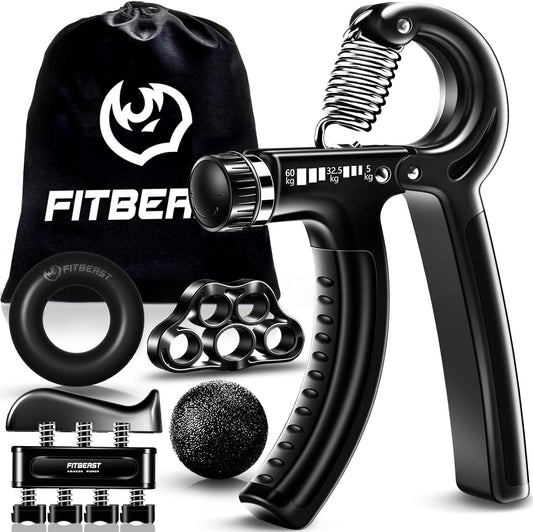 FitBeast Handtrainer Fingertrainer, Griffkraft Trainer Trainingsset - 5er-Pack, Verstellbarer Grip Trainer, Finger Trainingsgerät, Handgelenk Trainer, Trainingsring & Stressabbau-Griffkugel