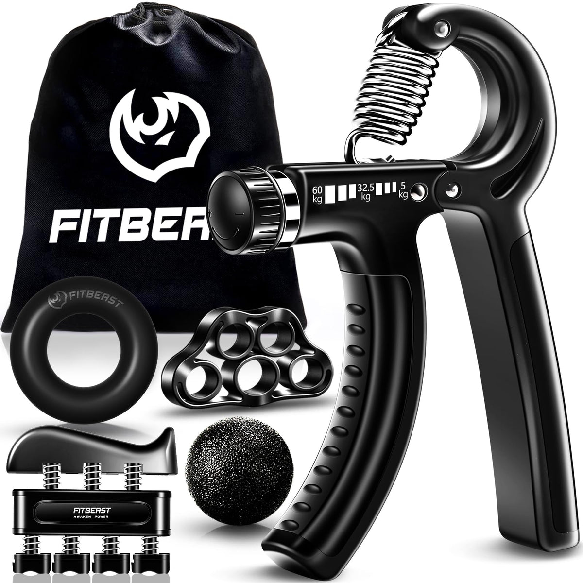 FitBeast Handtrainer Fingertrainer, Griffkraft Trainer Trainingsset - 5er-Pack, Verstellbarer Grip Trainer, Finger Trainingsgerät, Handgelenk Trainer, Trainingsring & Stressabbau-Griffkugel
